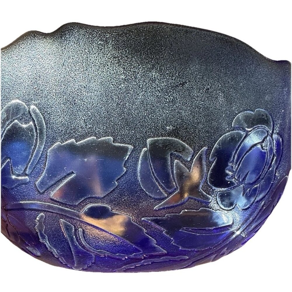 Arcoroc France Blue Glass Floral Scalloped Serving Salad Bowl Cobalt - Picture 7 of 14